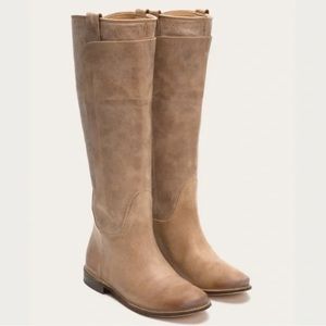 Frye Paige Tall Riding Boots taupe distressed leather boots with round toe 8.5